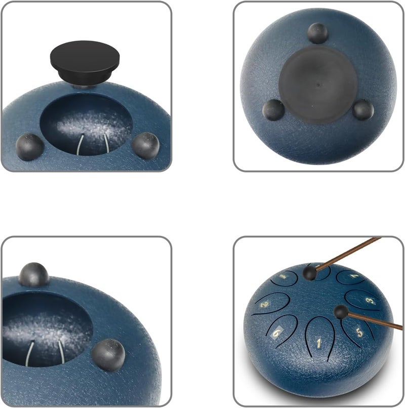 Regis Steel Tongue Drum 6 Inch 8 Notes, Rain Drum Style Calming Percussion Instrument for Relaxation & Meditation, Musical Gift for Adults & Beginners(Navy) - Image 5